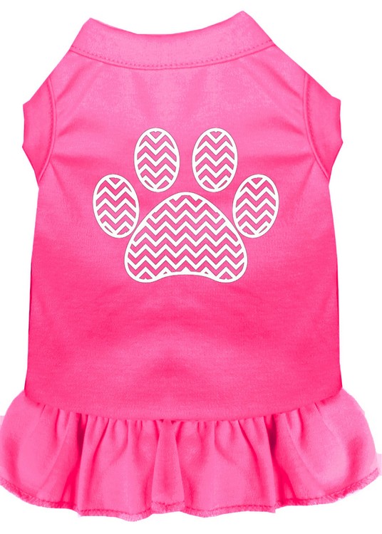 Chevron Paw Screen Print Dress Bright Pink XS